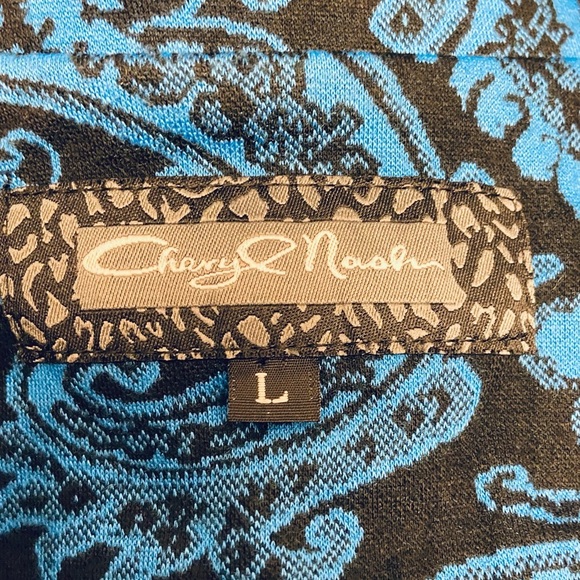 Cheryl Nash Retro Vintage Paisley Blue and Black Notched Collar Blazer. - Picture 5 of 5